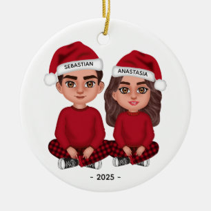 Personalisierte Niedliche Couple Dollars Weihnacht Keramik Ornament