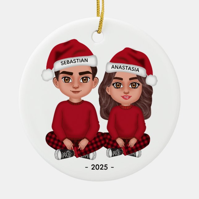 Personalisierte Niedliche Couple Dollars Weihnacht Keramik Ornament (Vorne)