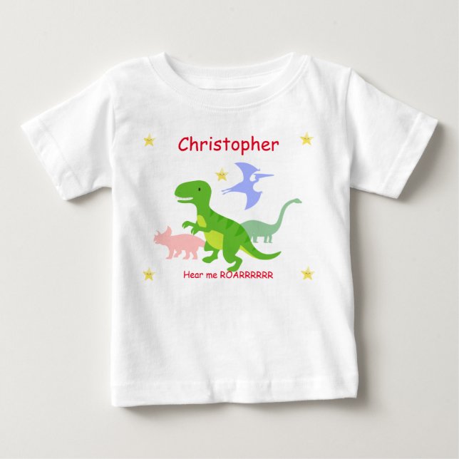 Personalisierte Niedliche Dinosaurier Baby T-shirt (Vorderseite)