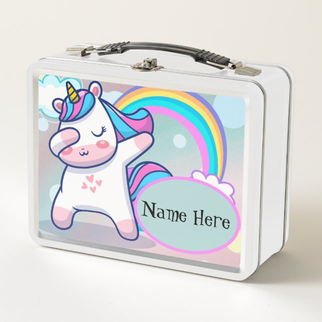 Personalisierte Niedliche Einhorn-Metal-Lunch Box Metall Brotdose (Vorderseite)