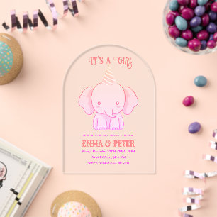 Personalisierte Niedliche Elephant Pink Babydusche Acryleinladungen