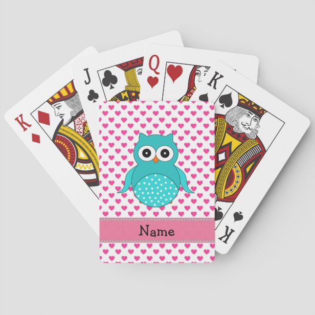 Personalisierte niedliche Eulenrosanamensherzen Spielkarten (Rückseite)