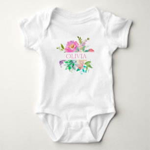 Personalisierte Niedliche Farbflora Rosa Rosa Baby Strampler