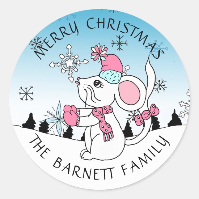 Personalisierte Niedliche Frohe Weihnachtsmäuse Sc Runder Aufkleber (Vorderseite)