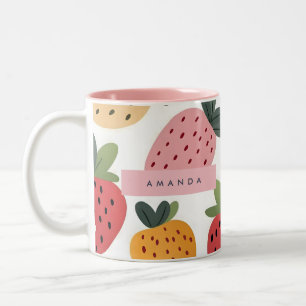 Personalisierte Niedliche Frucht Erdbeermuster Zweifarbige Tasse