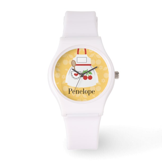 Personalisierte Niedliche Gelbe Küche Schürze Armbanduhr (Vorderseite)