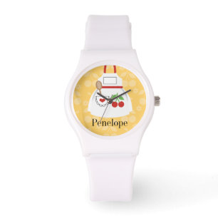 Personalisierte niedliche gelbe Küchen-Schürze Armbanduhr