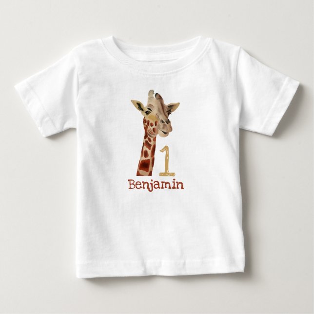Personalisierte Niedliche Giraffe Erster Geburtsta Baby T-shirt (Vorderseite)