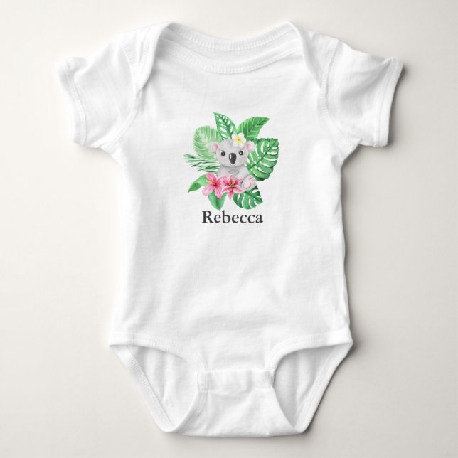 Personalisierte Niedliche Girls KoalaTropical Blum Baby Strampler (Vorderseite)