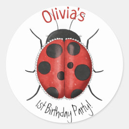 Personalisierte Niedliche Girly LadyBug 1. Geburts Runder Aufkleber