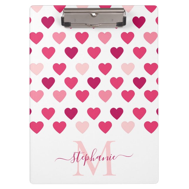 Personalisierte Niedliche Girly Pink Hearts Liebe Klemmbrett (Vorderseite)