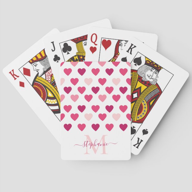 Personalisierte Niedliche Girly Pink Hearts Liebe Spielkarten (Rückseite)