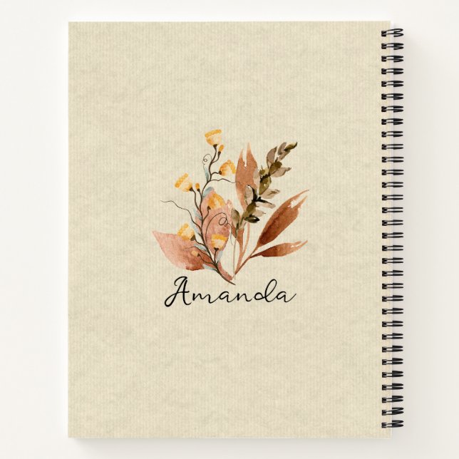 Personalisierte niedliche Herbstlaub Wildblumen Br Notizbuch (Rückseite)