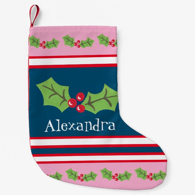 Personalisierte Niedliche Holly & Berries Kleiner Weihnachtsstrumpf (Vorderseite)