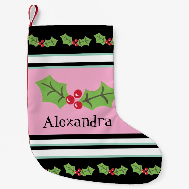Personalisierte Niedliche Holly & Berries Kleiner Weihnachtsstrumpf (Vorderseite)