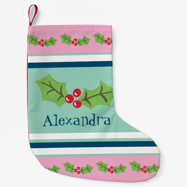 Personalisierte Niedliche Holly & Berries Kleiner Weihnachtsstrumpf (Vorderseite)