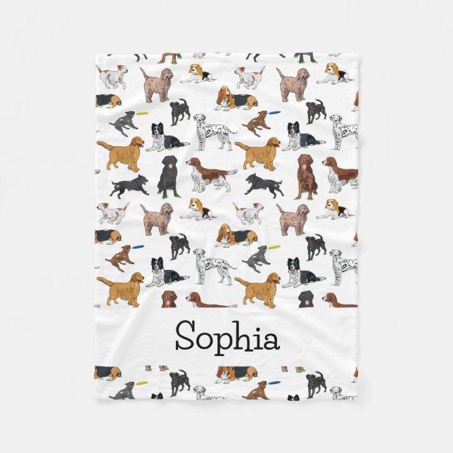 Personalisierte Niedliche Hunde Illustrationen Mus Fleecedecke (Vorderseite)