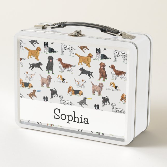 Personalisierte Niedliche Hunde - Illustrationsmus Metall Brotdose (Vorderseite)