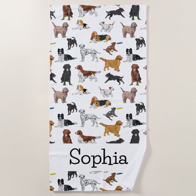 Personalisierte Niedliche Hunde - Illustrationsmus Strandtuch (Vorderseite)