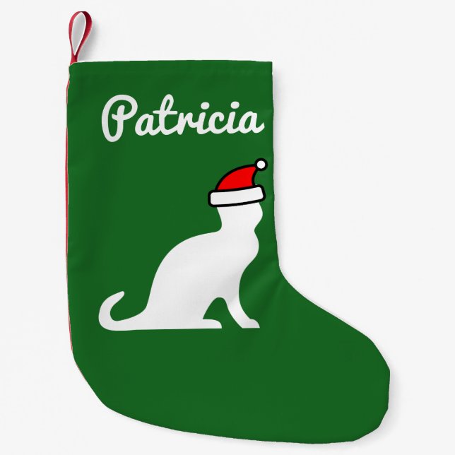 Personalisierte niedliche Katze mit der Kleiner Weihnachtsstrumpf (Vorderseite)