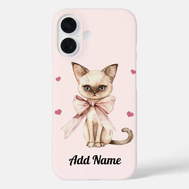 Personalisierte Niedliche Katze mit Pink Bow iPhon iPhone 16 Hülle (Rückseite)