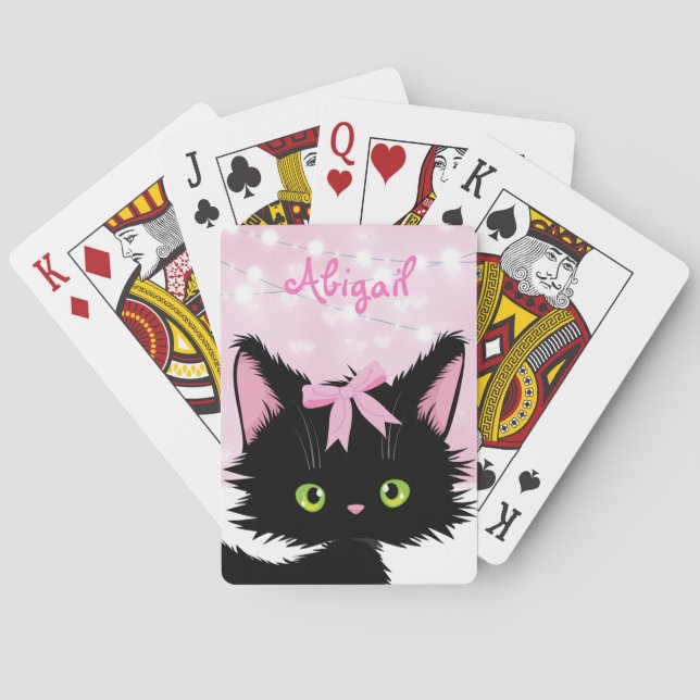 Personalisierte Niedliche Katze Pink und White Kit Spielkarten (Rückseite)