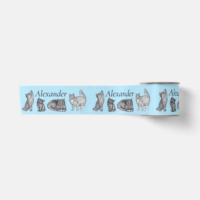 Personalisierte Niedliche Katze und Kittengeschenk Satinband (Vorderseite)