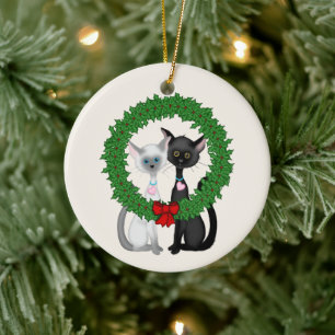 Personalisierte Niedliche Katzen Erster Weihnachts Keramikornament
