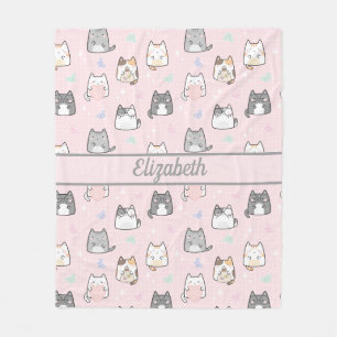 Personalisierte Niedliche Katzen Whimsical Grau Pi Fleecedecke