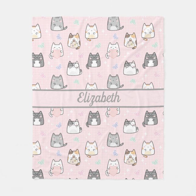 Personalisierte Niedliche Katzen Whimsical Grau Pi Fleecedecke (Vorderseite)