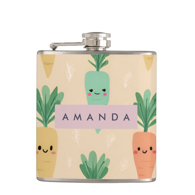 Personalisierte Niedliche Kawaii Pastel Carrot Fac Flachmann (Vorderseite)