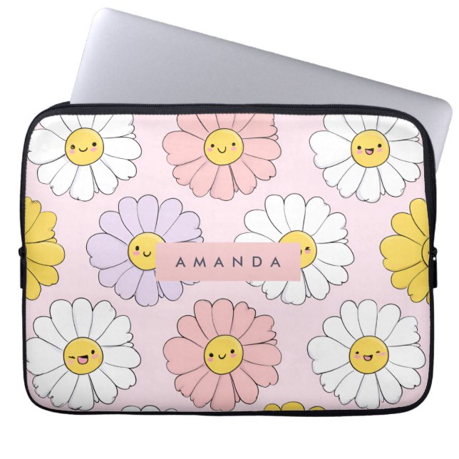 Personalisierte Niedliche Kawaii Pastel Daisy Blum Laptopschutzhülle (Vorderseite)