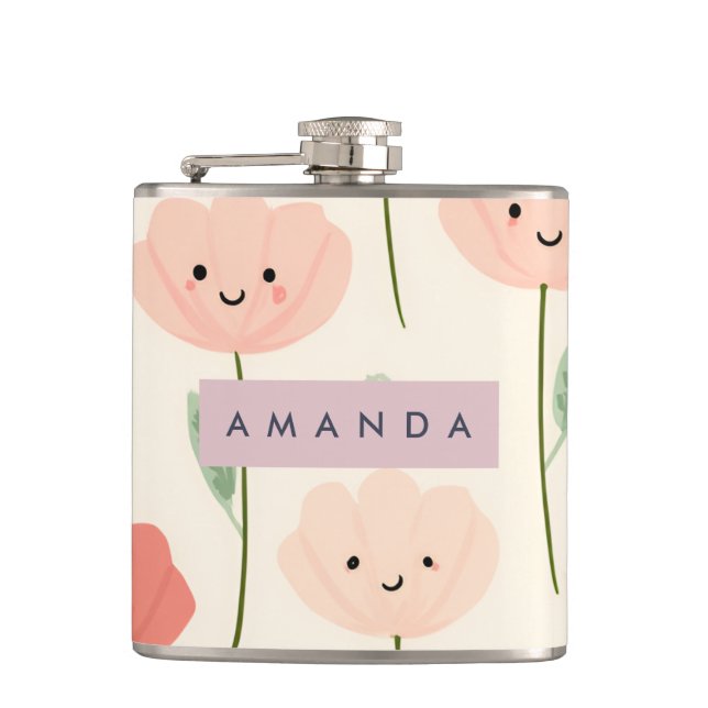 Personalisierte Niedliche Kawaii Pastel Lächelnde  Flachmann (Vorderseite)