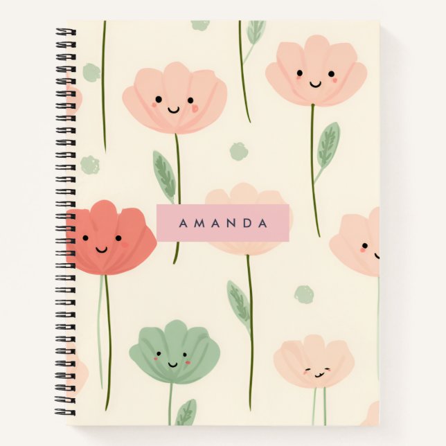 Personalisierte Niedliche Kawaii Pastel Lächelnde  Notizbuch (Vorderseite)