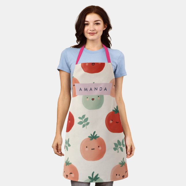 Personalisierte Niedliche Kawaii Pastel Tomato Ges Schürze (Getragen)