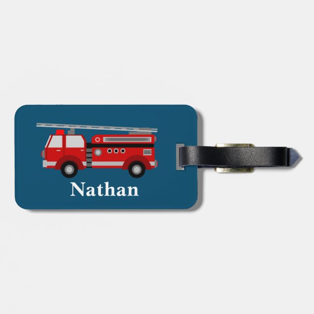 Personalisierte Niedliche Kinder Red Firecar Gepäc Gepäckanhänger (Rückseite horizontal)