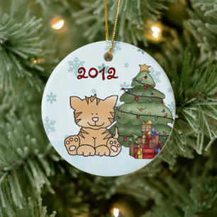 Personalisierte Niedliche Kitty Cat Baby's 1. Weih Keramik Ornament