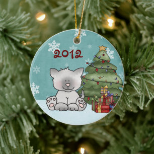 Personalisierte Niedliche Kitty Cat und Weihnachts Keramik Ornament