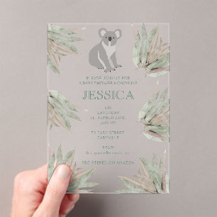 Personalisierte Niedliche Koala Eucalyptus Babydus Acryleinladungen