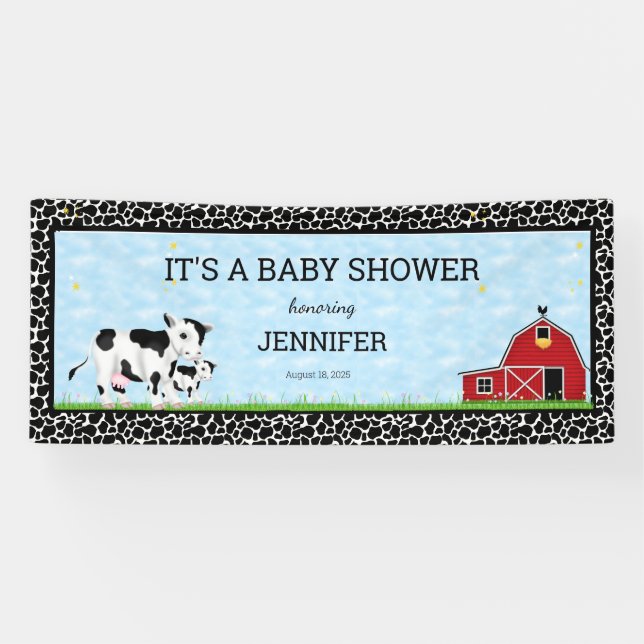 Personalisierte Niedliche Kühe Schwarz-weiß Babydu Banner (Horizontal)