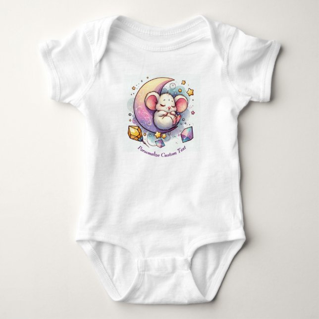 Personalisierte Niedliche Maus Schlafen auf einem  Baby Strampler (Vorderseite)