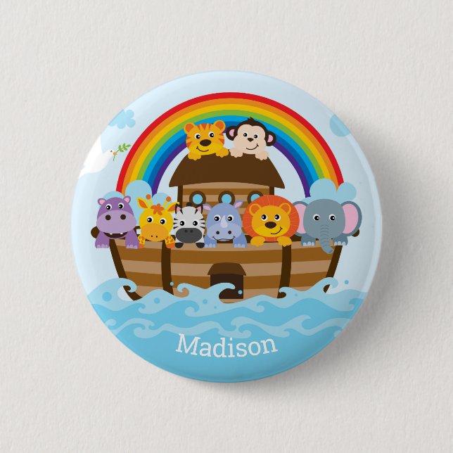 Personalisierte Niedliche Noah's Ark Baby Shower T Button (Vorderseite)