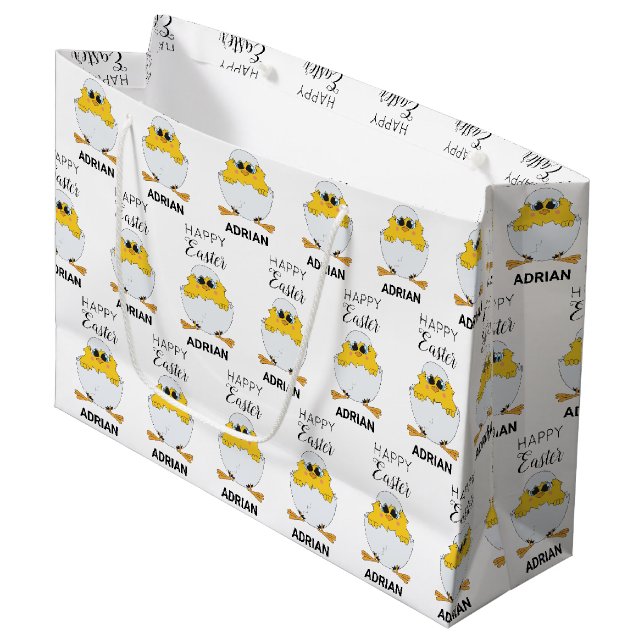 Personalisierte Niedliche Ostereier & Kick Happy O Große Geschenktüte (Vorderseite Schrägansicht)