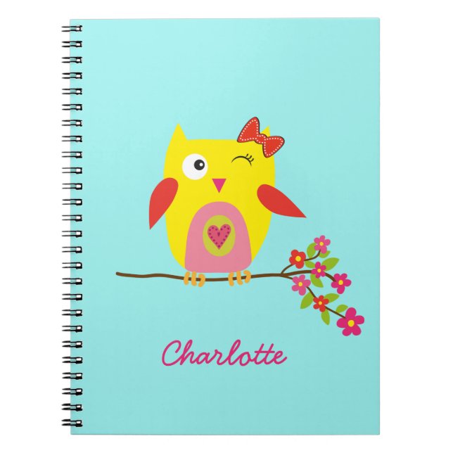 Personalisierte Niedliche Owl Yellow Pink Illustra Notizblock (Vorderseite)