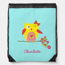 Personalisierte Niedliche Owl Yellow Pink Illustra
