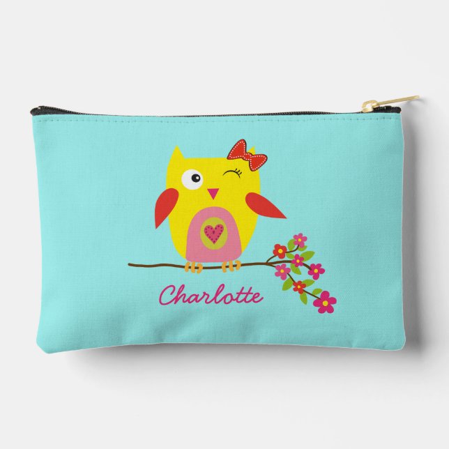 Personalisierte Niedliche Owl Yellow Pink Illustra Zubehörtasche (Rückseite)