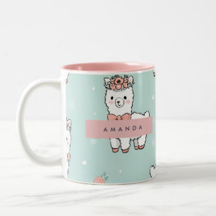 Personalisierte Niedliche Pastel Alpaca Muster Zweifarbige Tasse