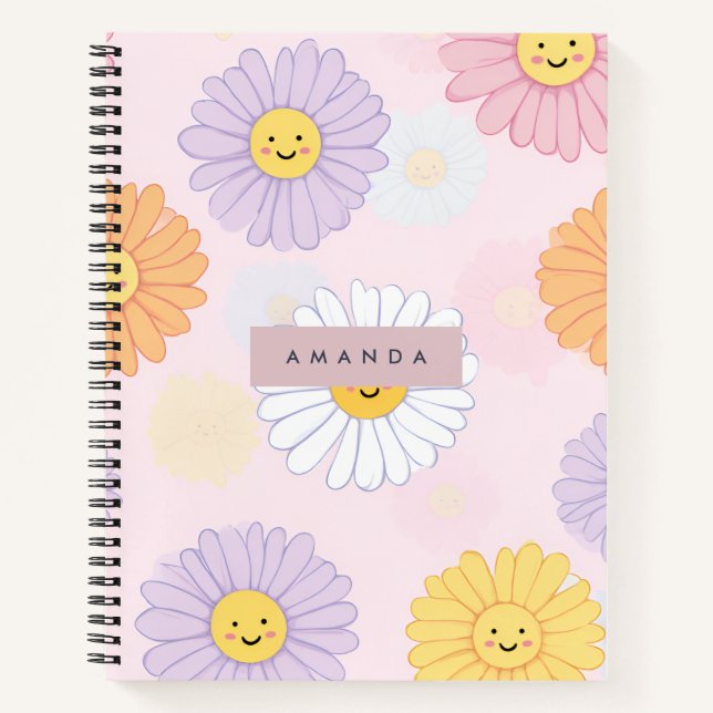 Personalisierte Niedliche Pastel Daisy Blume Notizbuch (Vorderseite)