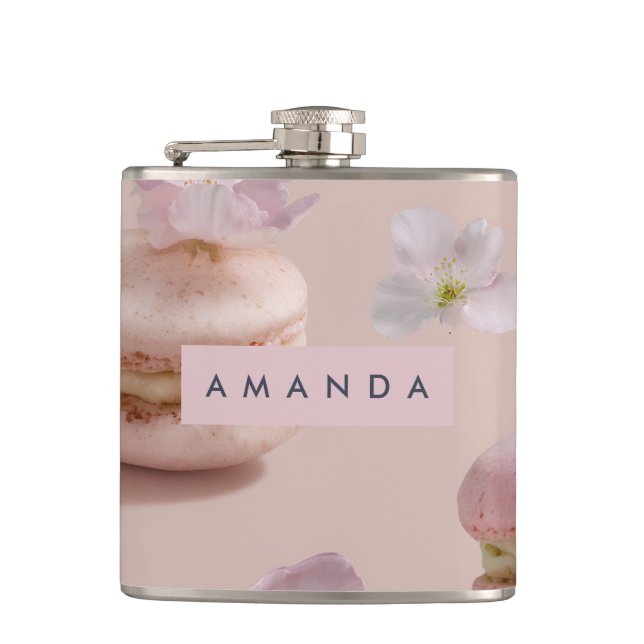 Personalisierte Niedliche Pastel Macaron Almond Bl Flachmann (Vorderseite)
