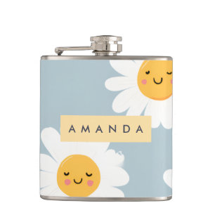 Personalisierte Niedliche Pastel Smiling Daisy Flachmann